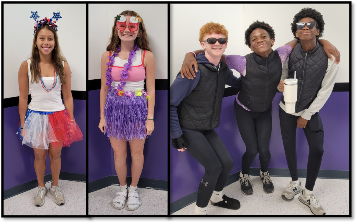 L to R: Keyli C. on America Monday; Avery G. on Tropical Tuesday; Keaton M., Jayvion M., and Cha'von M. as soccer moms 