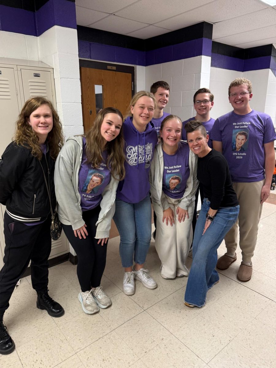Varsity Squad, L to R: Lucy Mann, Lana Roberts, Hannah Kurz, Michael Cornwall, Caroline Quam, Katie Zeller, Jasper Wenger, & Gage Cobbley