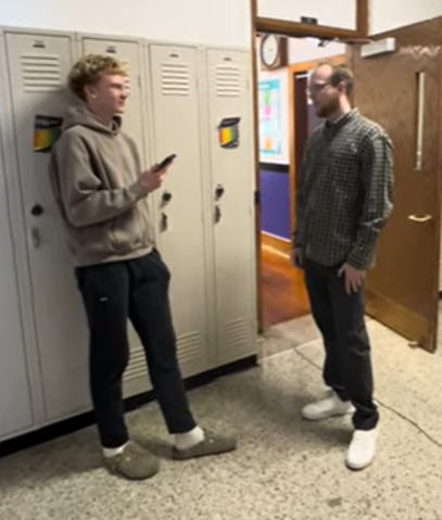 Keaton and Cha'von quiz Mr. Natsis on teen slang. 